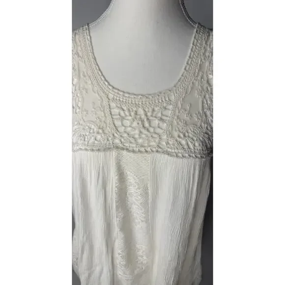 "Little White Dress" Boho Gauzy Crotchet Layered Beach Dress/Ethereal Cottage M‎ - Picture 3 of 6